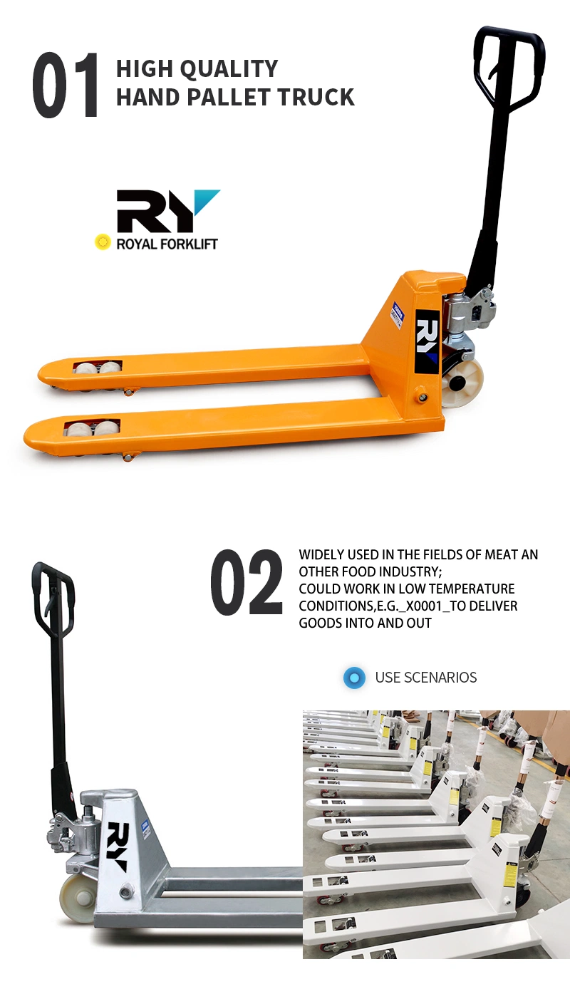 Royal 2500kg 3000kg 3500kg Nylon PU Wheel Hand Manual Pallet Jack Truck with Factory Price