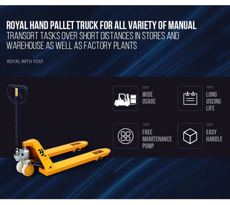 Royal 2500kg 3000kg 3500kg Nylon PU Wheel Hand Manual Pallet Jack Truck with Factory Price